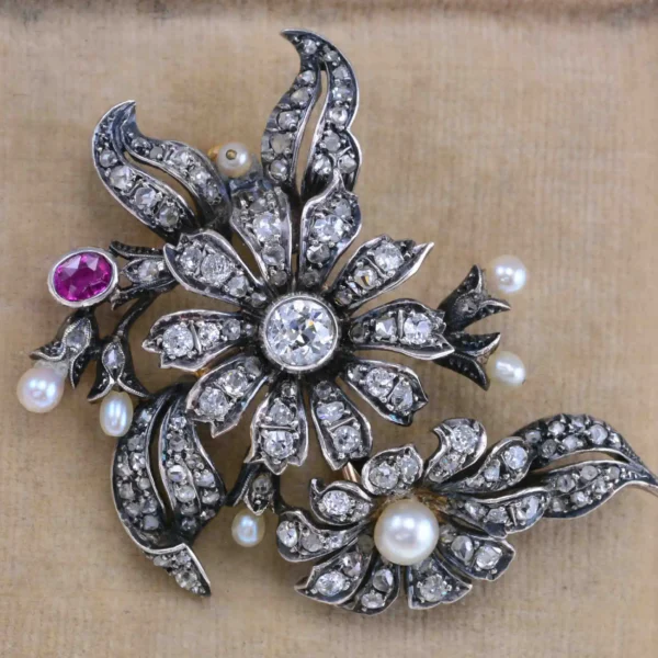 Dawna brosza kwiaty - 18K/Ag