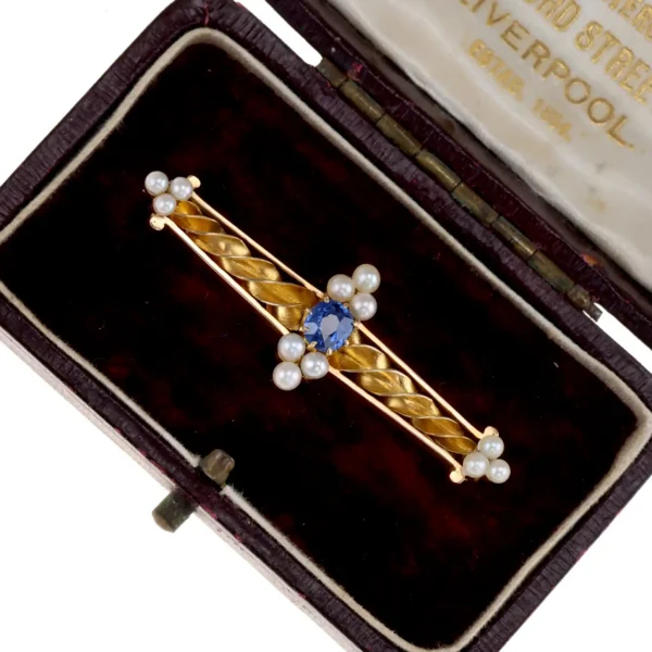 Brosza z szafirem i perłami - 18K