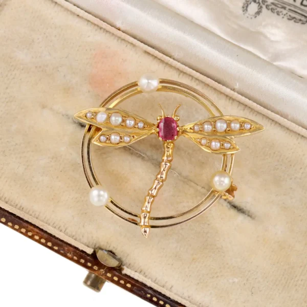 Złota broszka z ważką - 14K