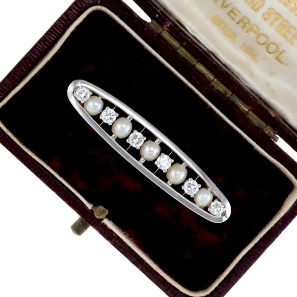 Brosza z brylantami i perłami - 18K/Platyna