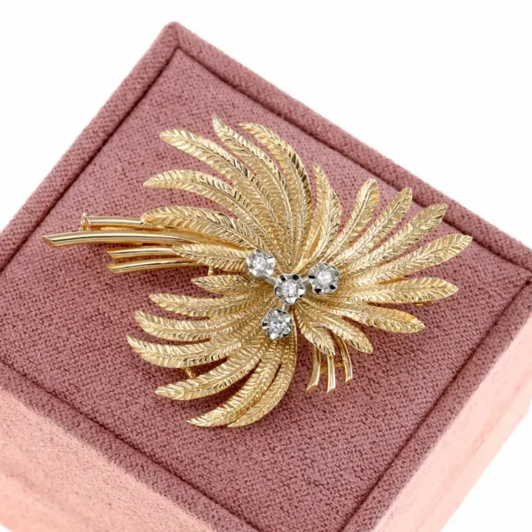 Brosza palma z diamentami - 18K
