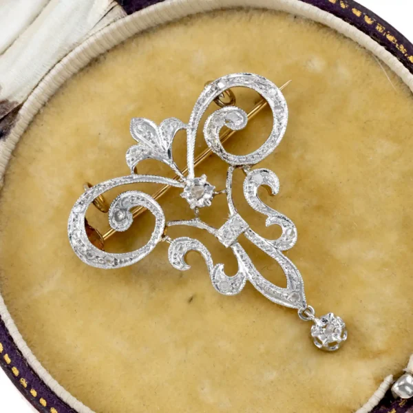 Dawny broszo-wisior z diamentami - 18K/Pt