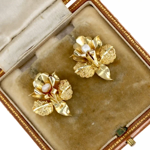 Kolczyki kwiaty z perłami - 18K