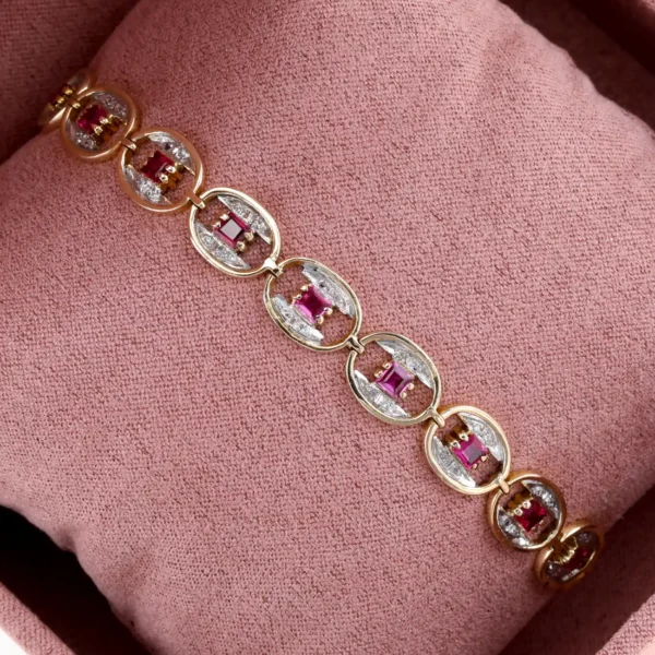 Złota 14k bransoletka z rubinami i diamentami