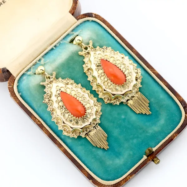 Dawne klipsy z koralem - 14K