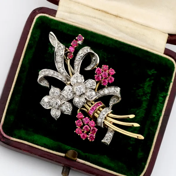 Dawna brosza kwiaty - 18K/Pt